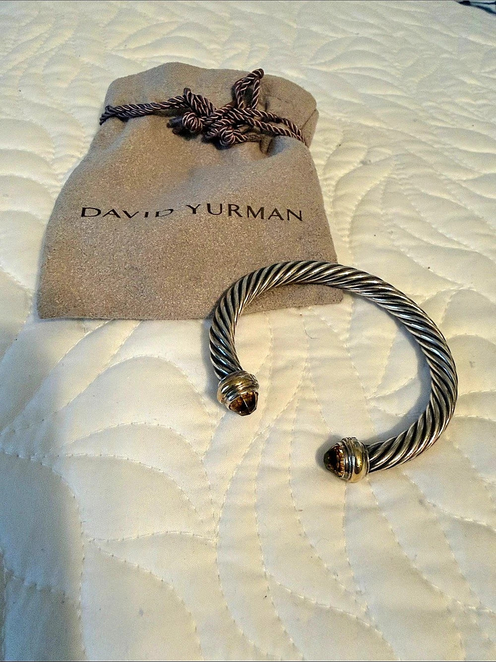 David Yurman Cable Classics Cuff Bracelet with Citrine and Yellow Gold Silver &